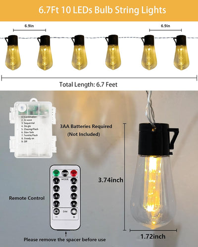 Cadena luces LED Edison 6.7pulg 8 modos dormitorio jardín
