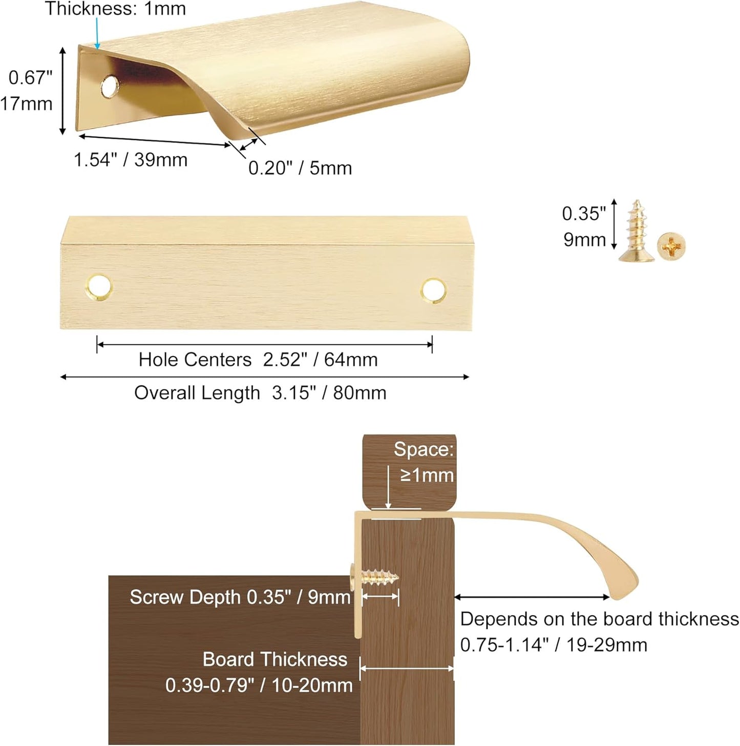 5 Tiradores dedo aluminio dorado oscuro para gabinetes cocina