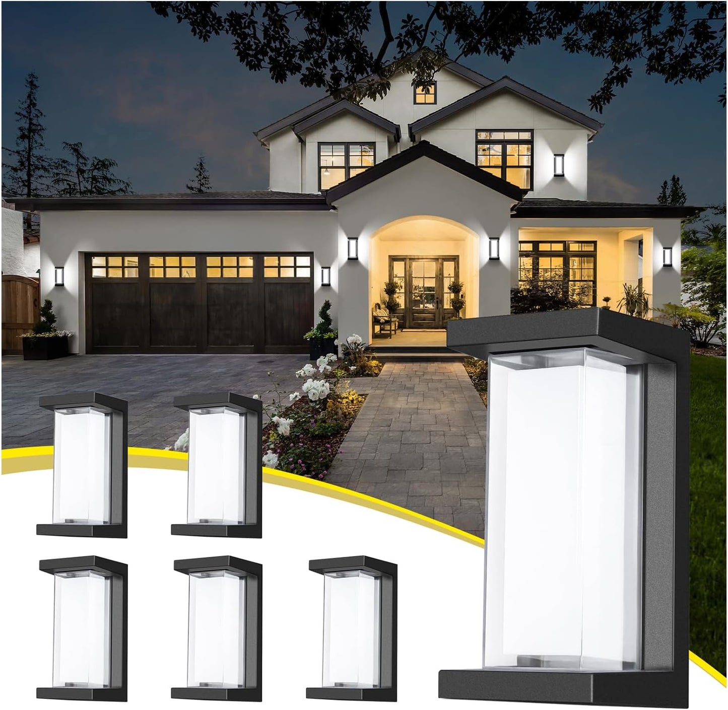 6 Luces Exterior 18W Apliques Negros IP65 Impermeables