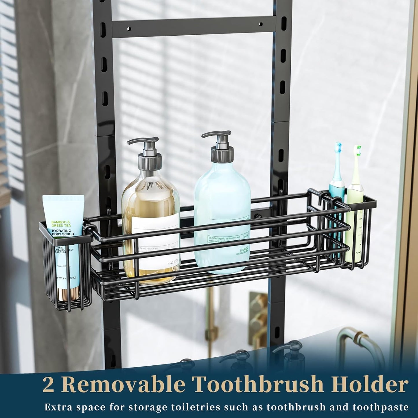 Organiz. ducha ajustable 5 niveles con soportes y ganchos