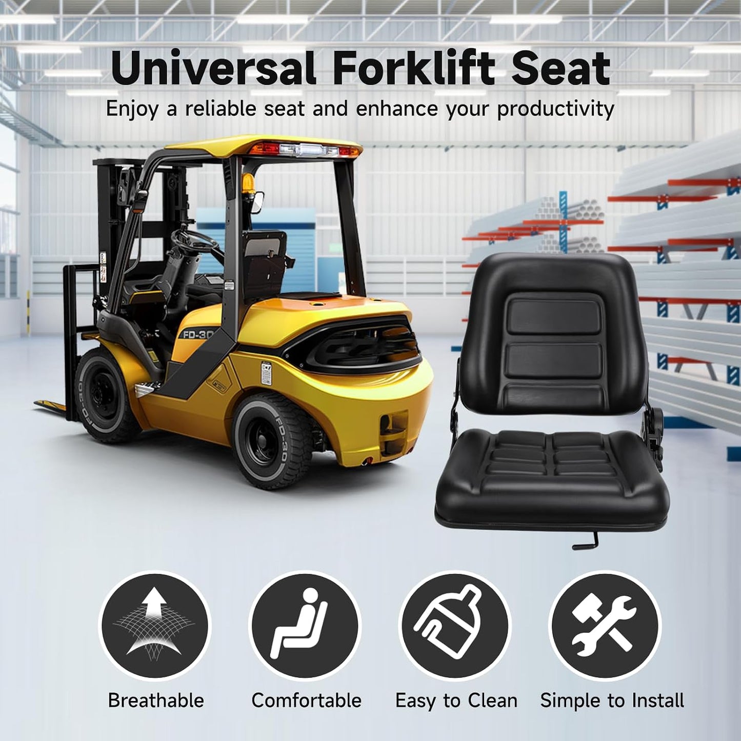 Asiento plegable montacargas cuero relleno esponja