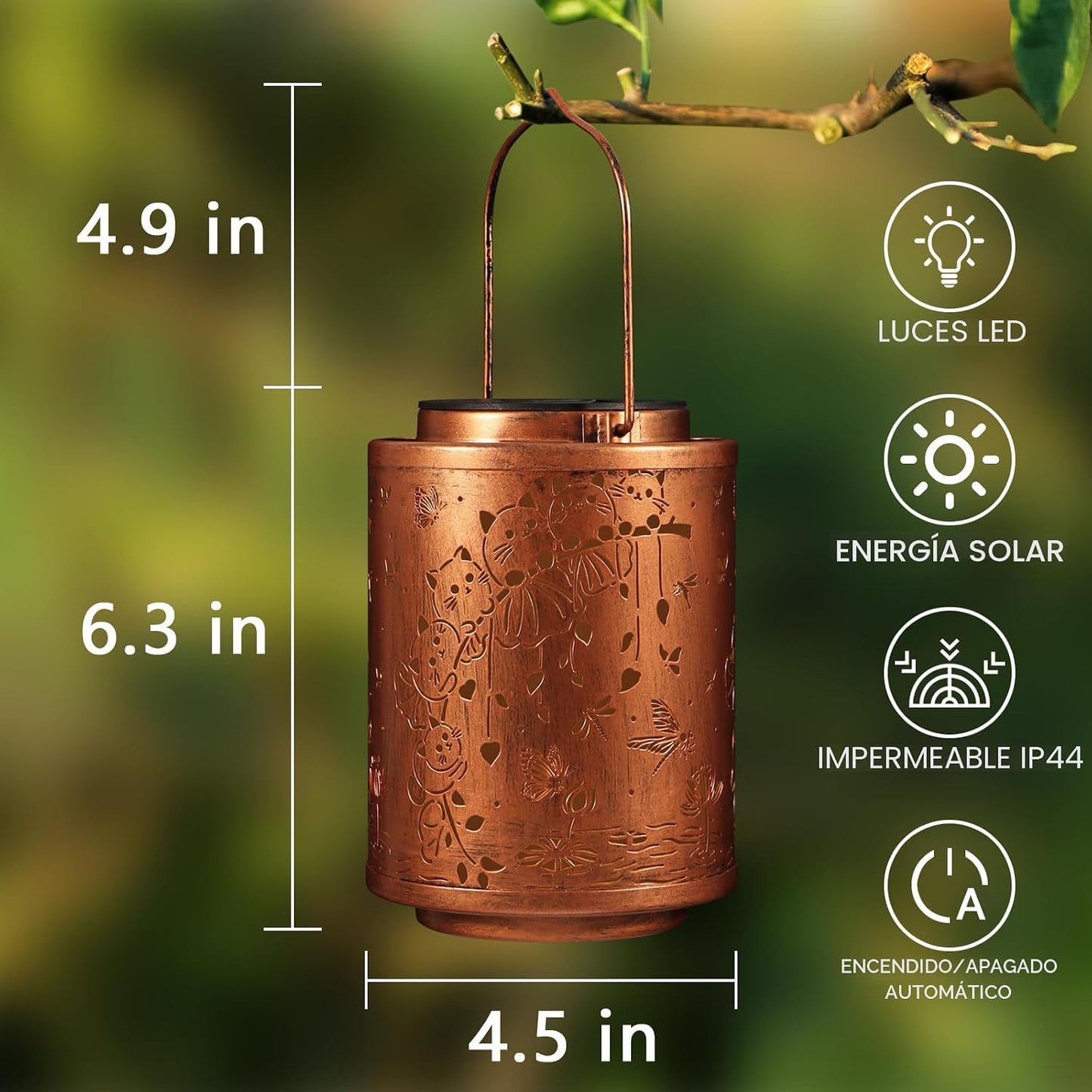 Farol solar colgante led metal para jardín exteriores