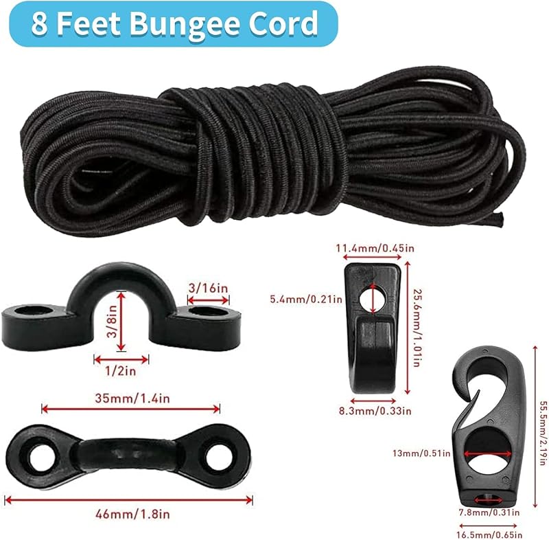 Kit aparejo kayak cuerda elástica 8ft 6 ganchos J 4 tapones