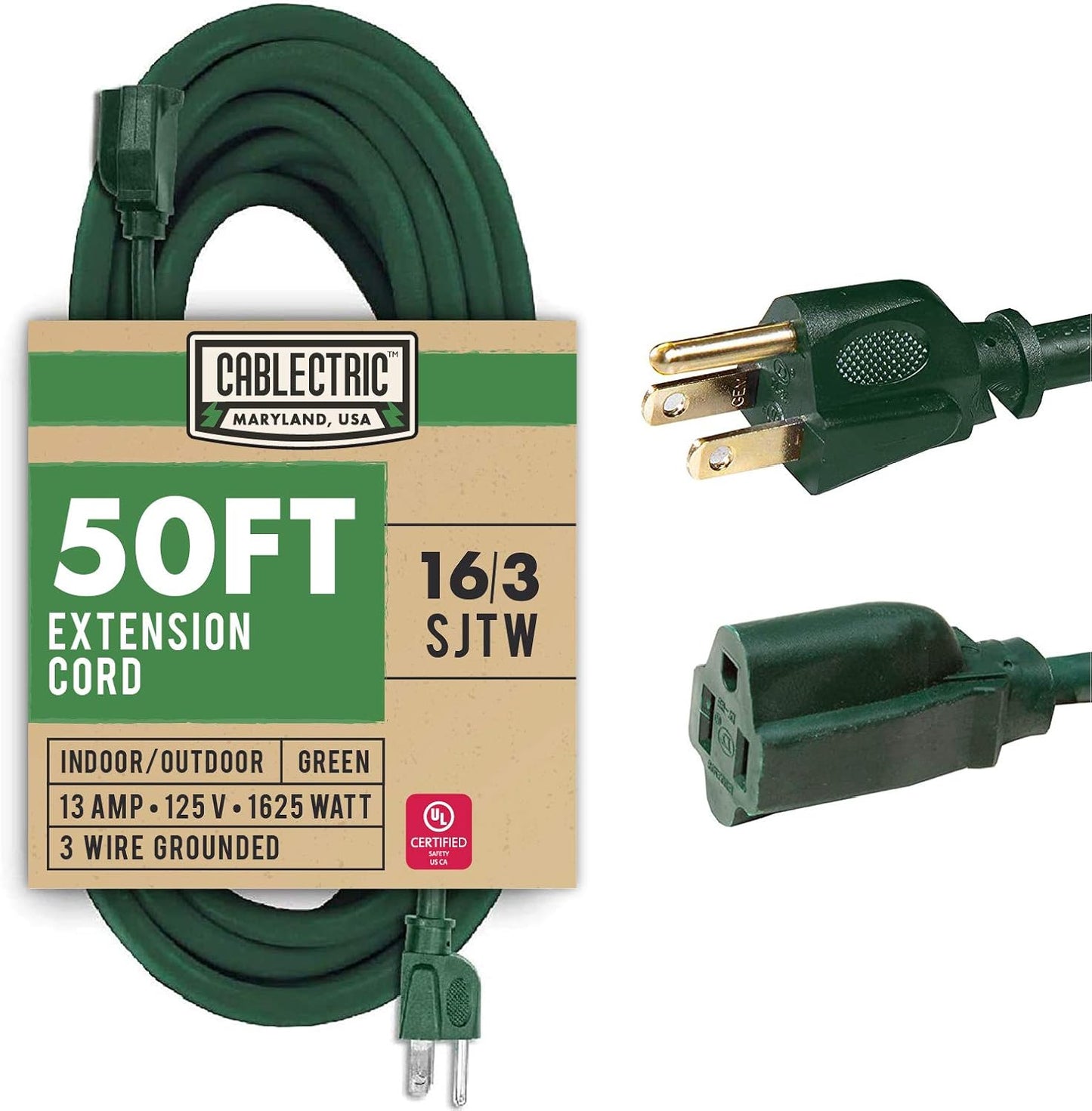 Cable extensión exterior 50ft 3 puntas 16/3 sjtw verde 13A