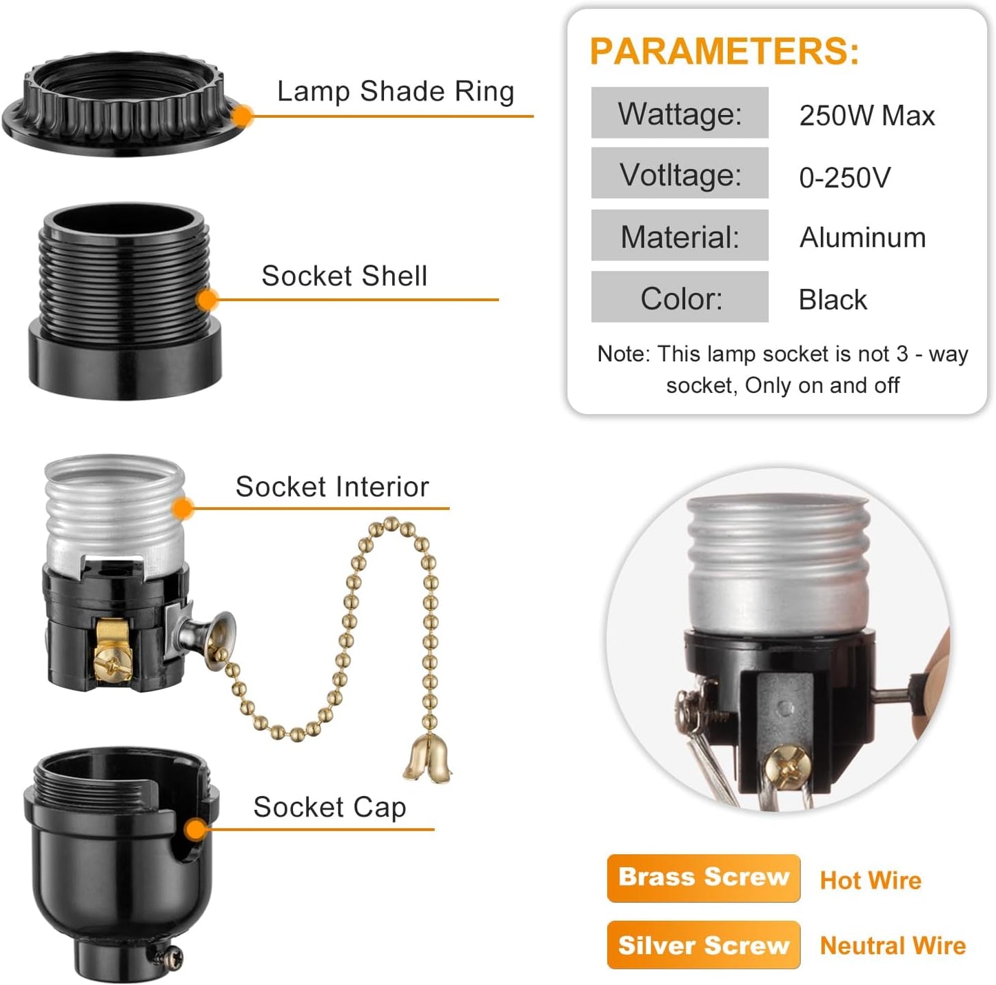 Portalámparas E26 con interruptor cadena soporte negro