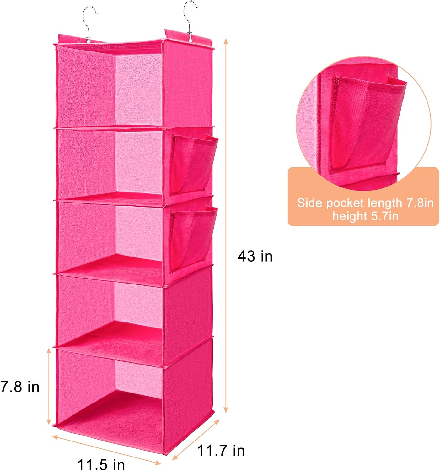 Organiz. armario colgante 5 estantes rosa