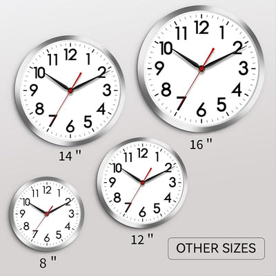 Reloj pared silencioso 10pulg plateado decorativo cocina baño