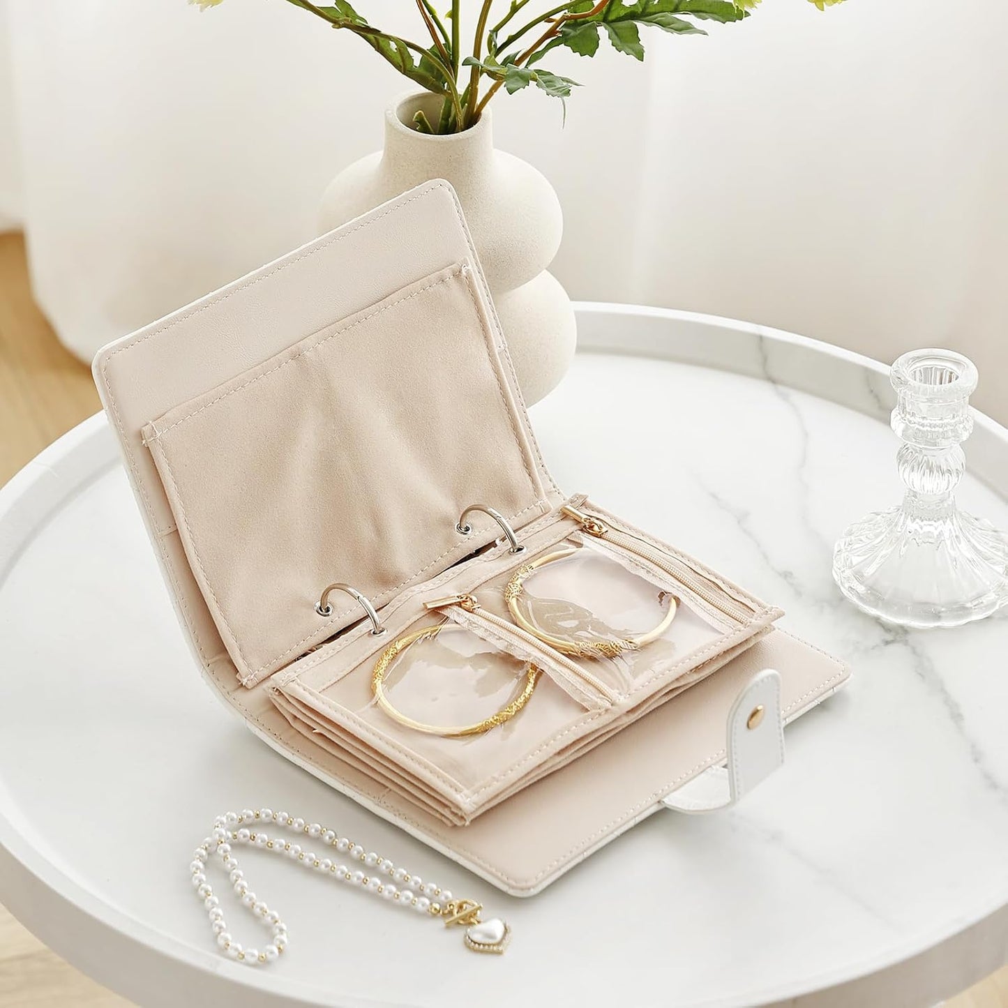 Estuche joyas viaje con bolsas terciopelo cremallera