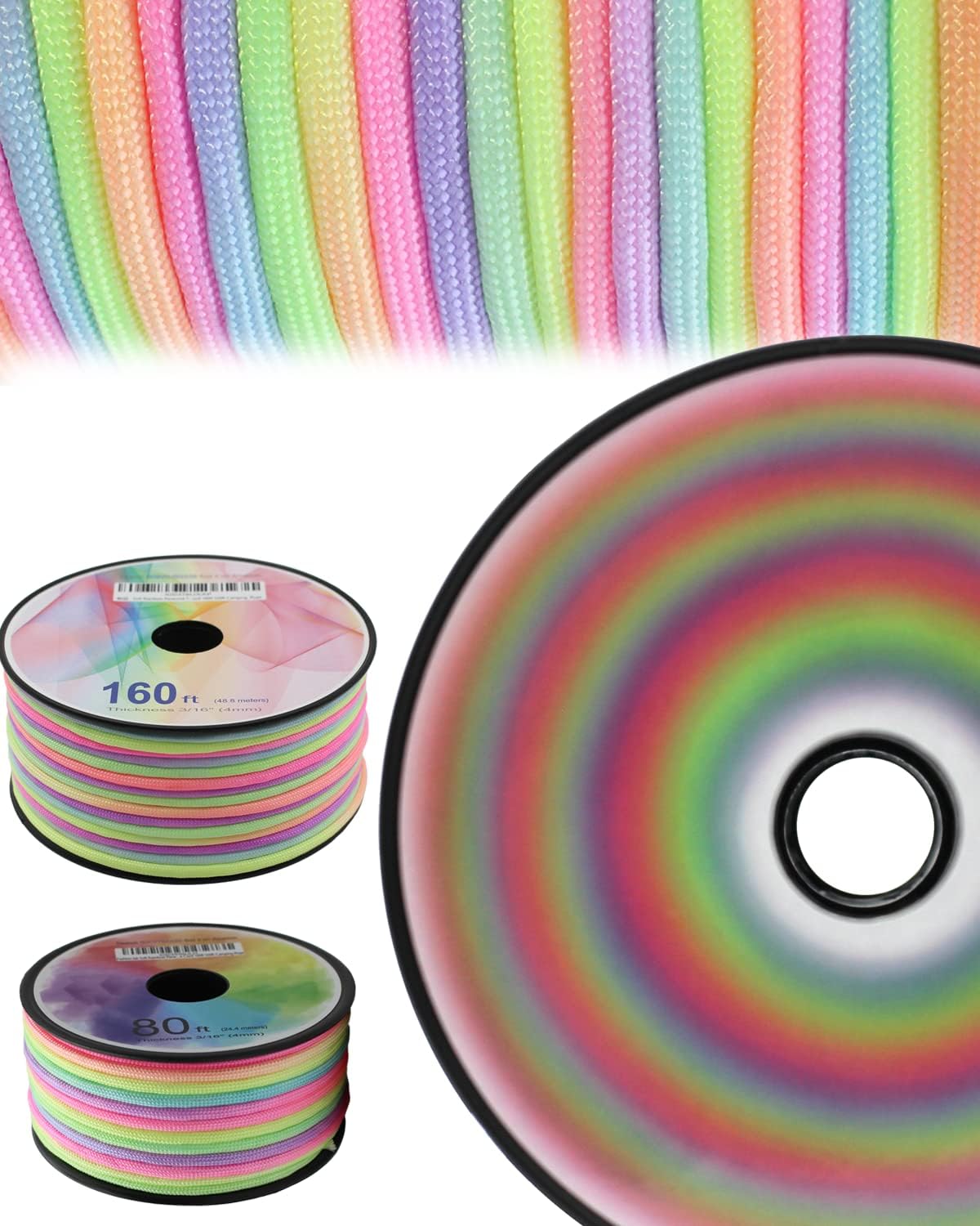 Cuerda suave arco iris 160 y 320 pies para senderismo