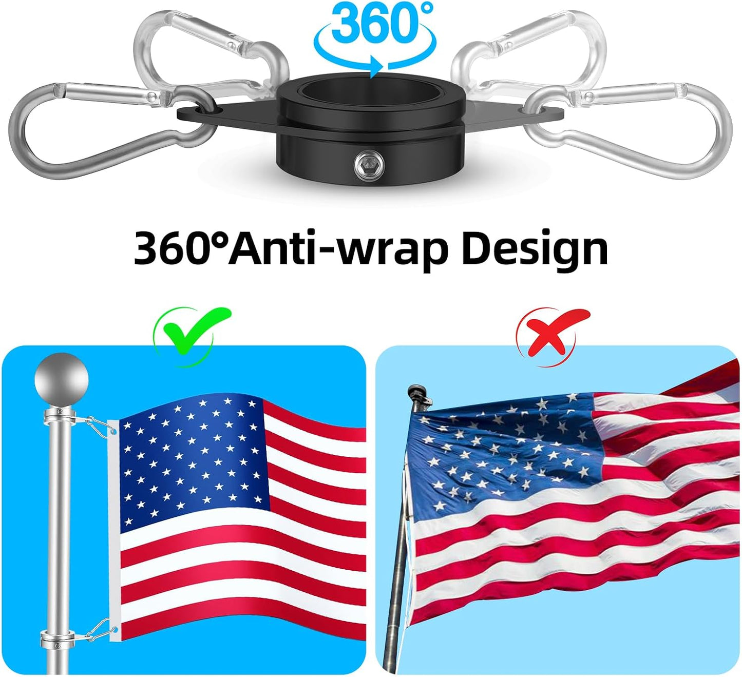 Anillos mástil bandera 1.02-1.25pulg antienredo rotación 360