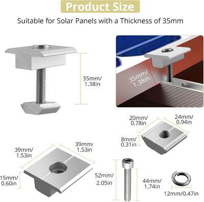 10 Abrazaderas T Aluminio Soporte Panel Solar 1.378pulg