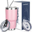 Vaso acero inox 30oz con tapa y pajilla térmico rosa