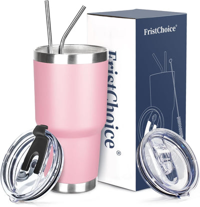 Vaso acero inox 30oz con tapa y pajilla térmico rosa