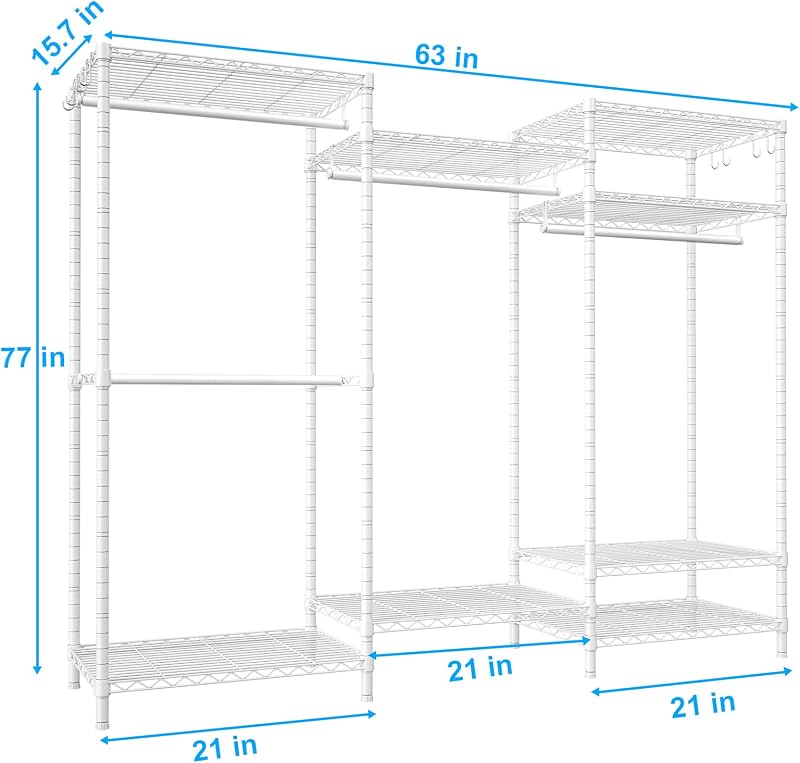 Perchero metal 63" 4 barras 8 estantes ajustable