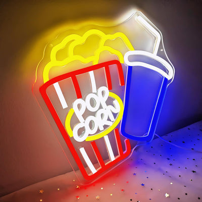 Letrero neón palomitas maíz para cine comedor automóvil