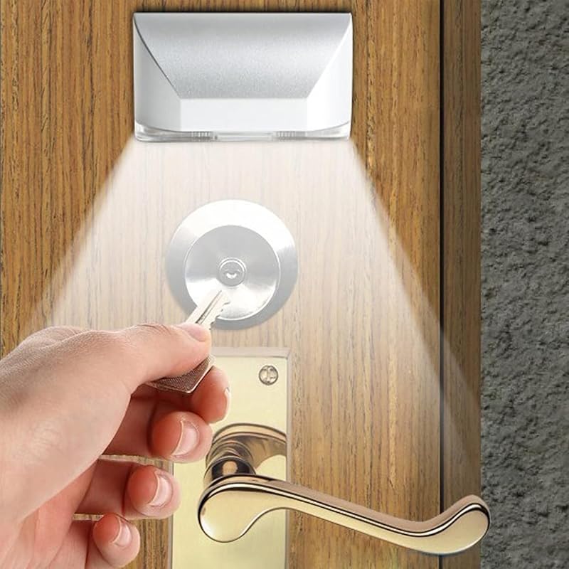 Luz puerta con sensor 4 LED alimentada por pilas plateado