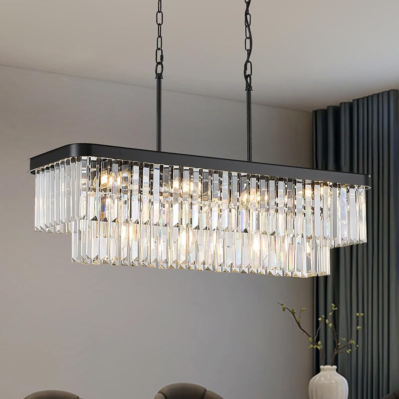 Candelabro rectangular cristal 11 luces 33.5" para comedor