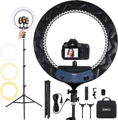 Anillo luz LED 18pulg regulable selfie maquillaje con soporte y control