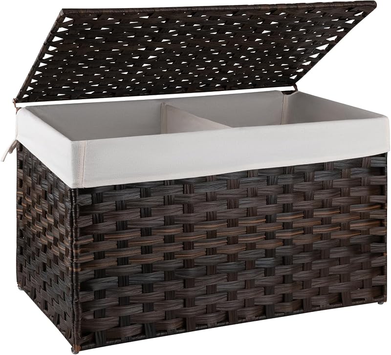Cesta almacenamiento mimbre sintético 105L asa marrón