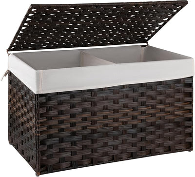 Cesta almacenamiento mimbre sintético 105L asa marrón