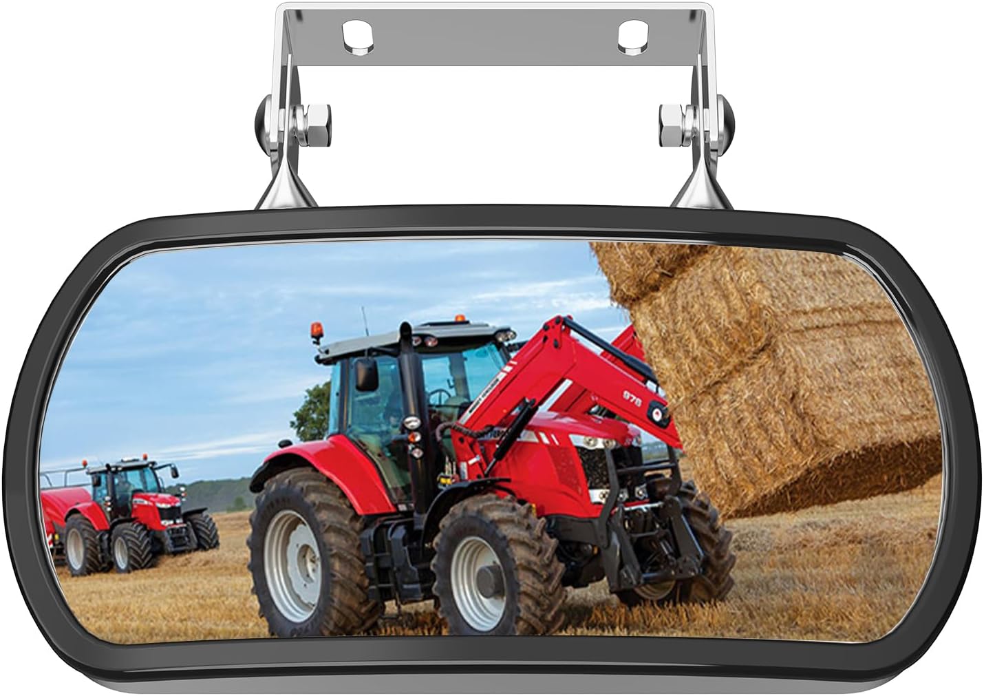 Espejo tractor acero inox soporte U convexo John Deere Kubota