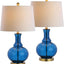 2 Lámparas Mesa Cristal Azul Cobalto Latón 25pulg