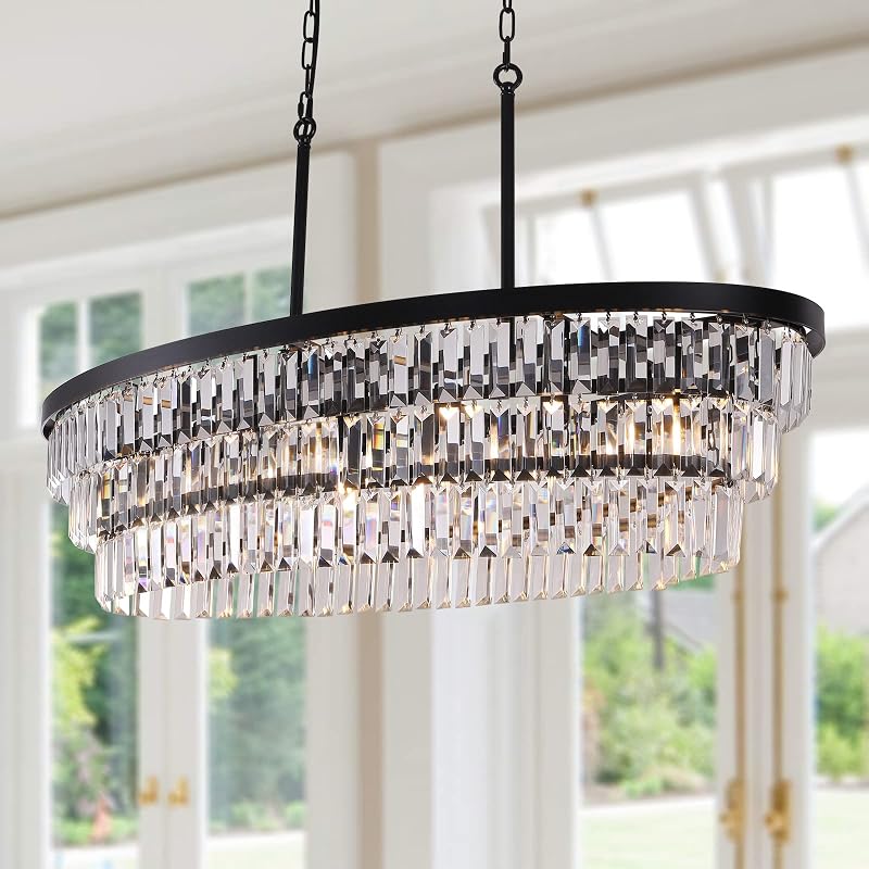 Candelabro cristal negro 40pulg iluminación isla cocina