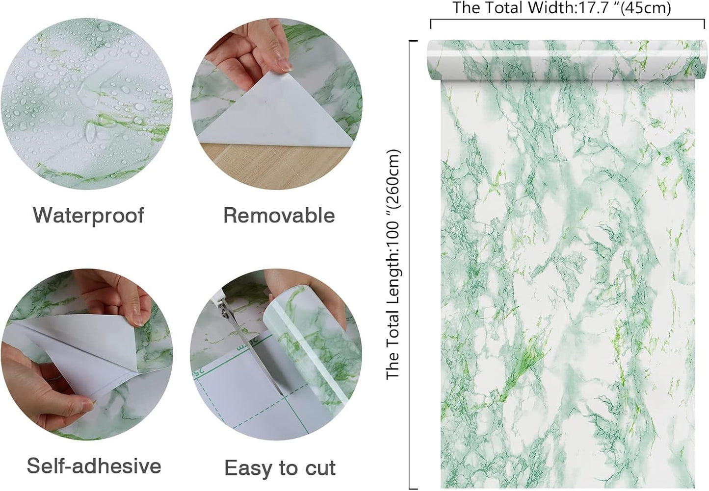 Papel contacto mármol verde brillante impermeable encimera