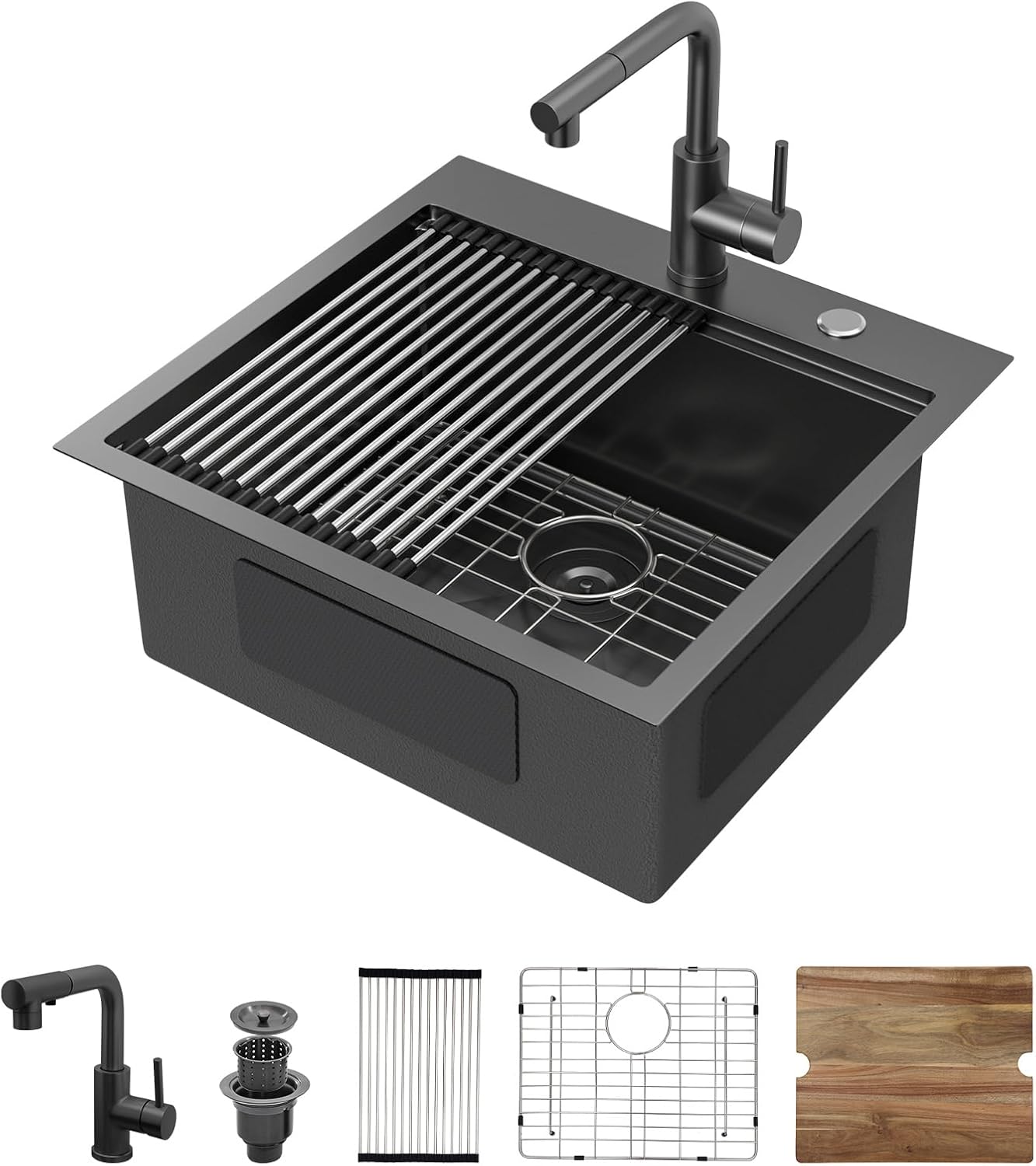 Fregadero de bar negro empotrable 21pulg acero inox