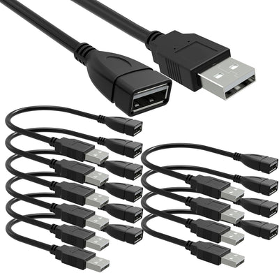 Paquete 10 cables USB 2.0 macho hembra 6pulg negro