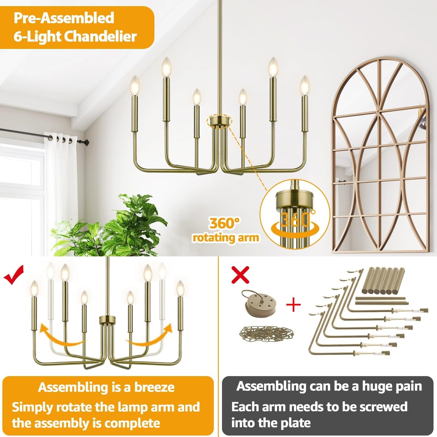 Candelabros 6 luces cobre para comedor y sala