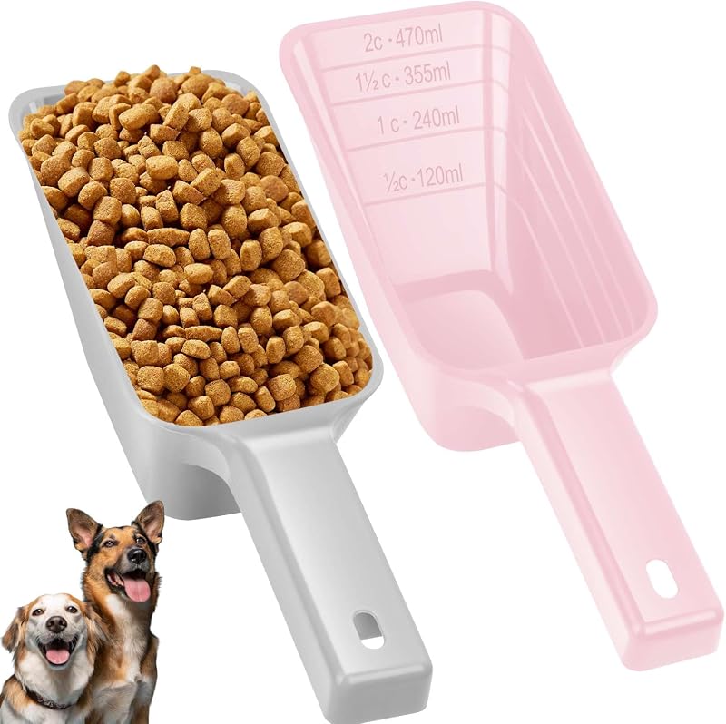 2 Pzas Cucharas Alimento Perro Plástico con Marcas Gris y Rosa