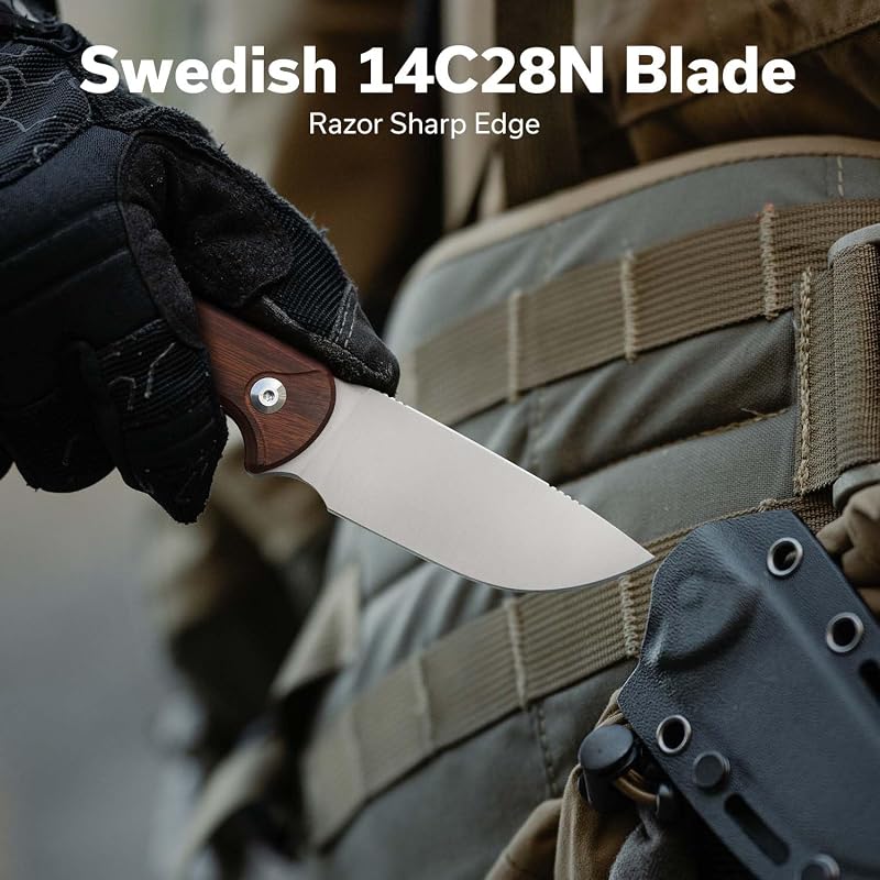 Cuchillo fijo 14C28N 3.2pulg madera Kydex EDC camping