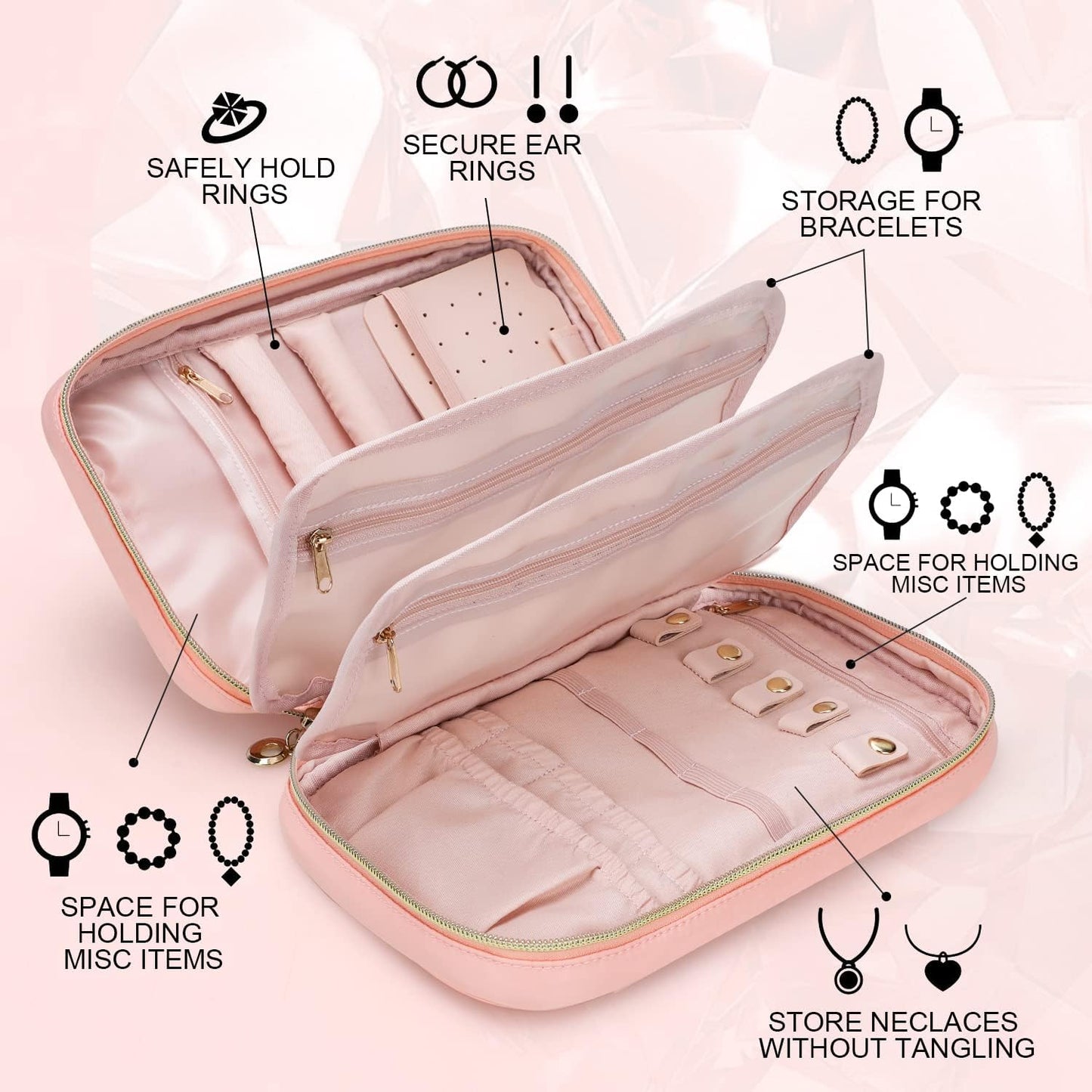 Estuche organiz. joyas viaje con compartimentos
