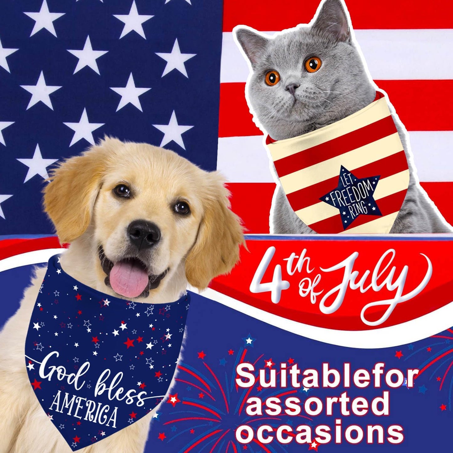 Bandana ajustable perro 4 de julio bandera estadounidense 2 pzas