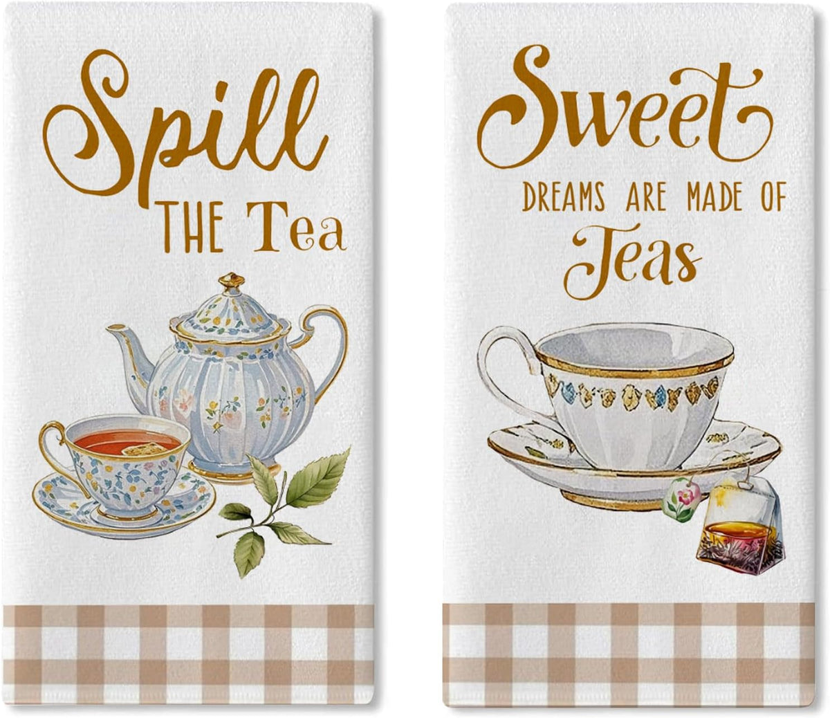 Juego de 2 paños de cocina Spill The Tea diseño dulces sueños retro a cuadros