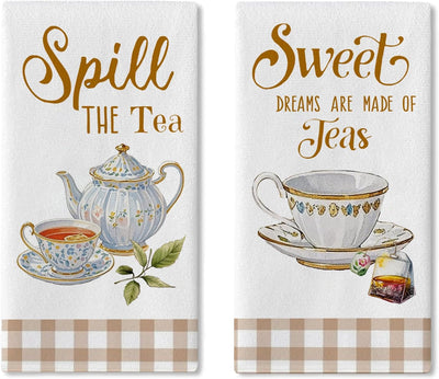 Juego de 2 paños de cocina Spill The Tea diseño dulces sueños retro a cuadros