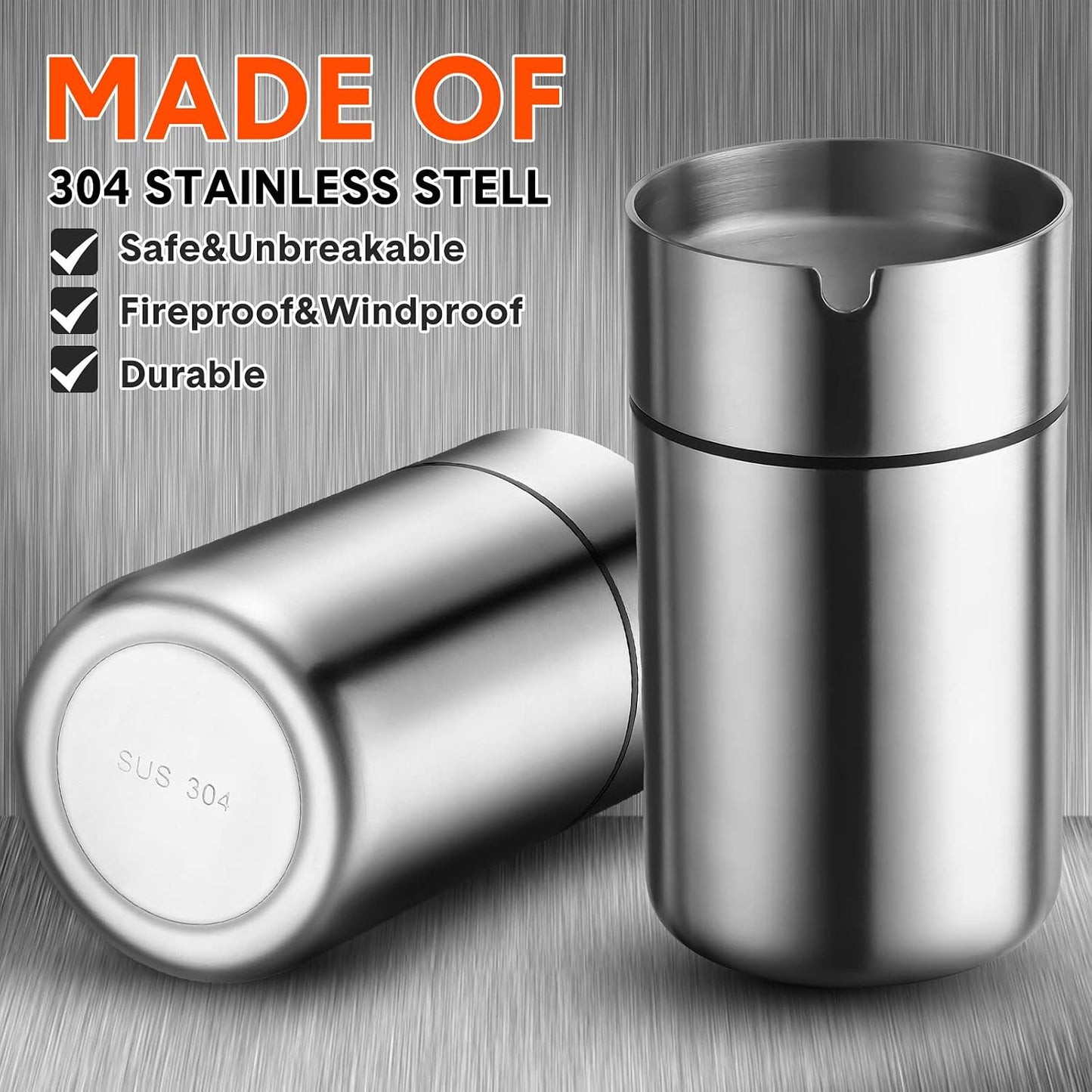 2 Tazas Acero Inox para Auto con Tapa Desmontable Plateado