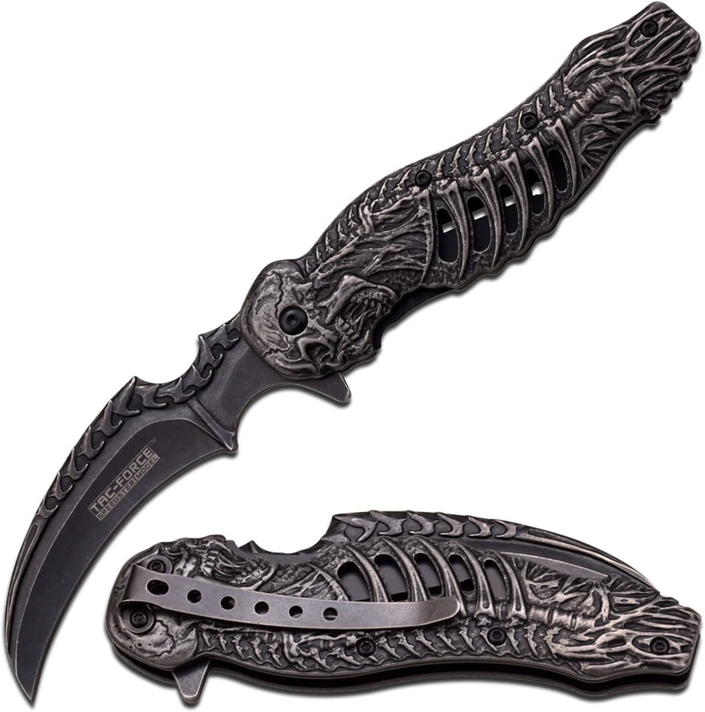 Cuchillo plegable hoja gancho mango negro 4.75pulg