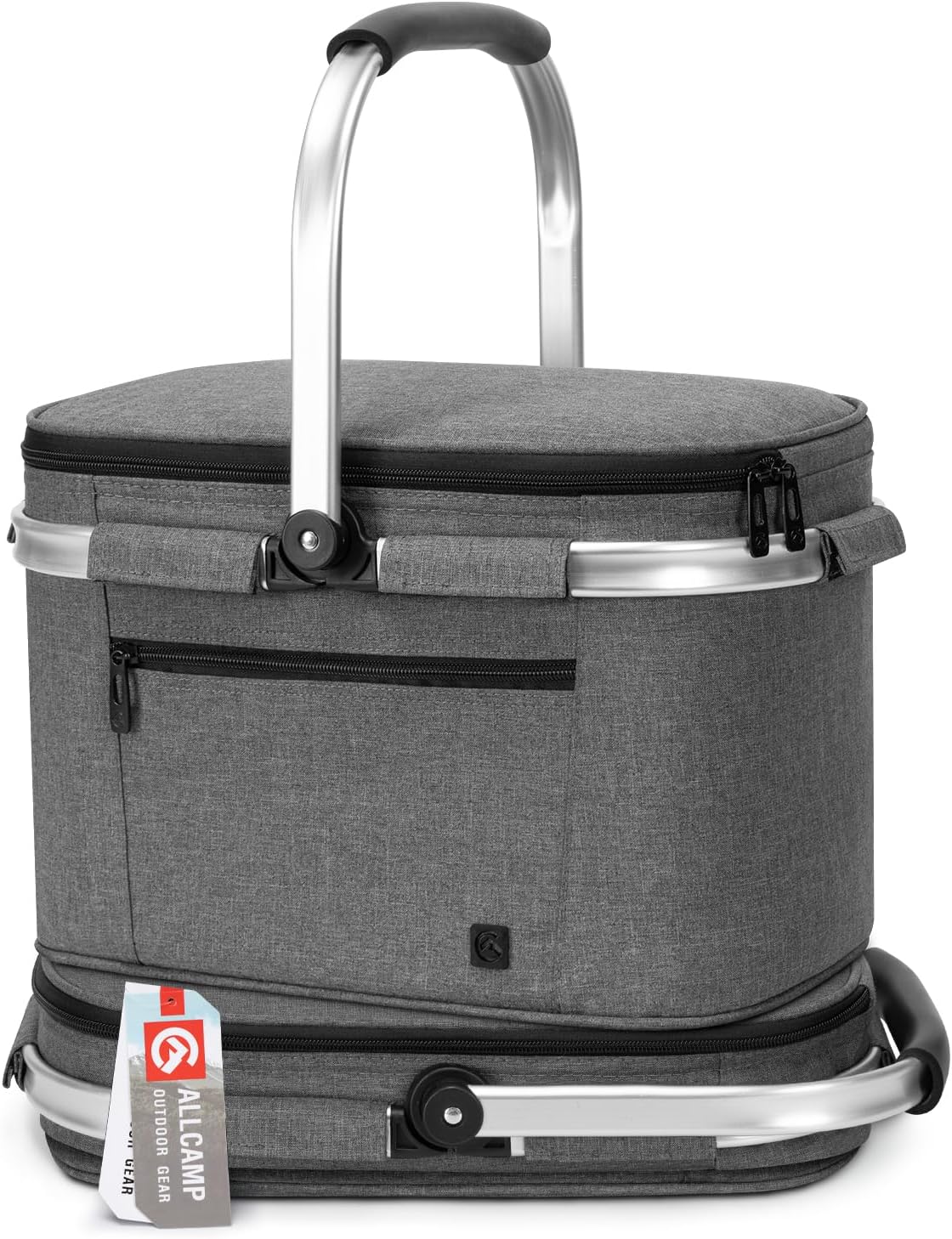 Nevera portátil tipo cesta plegable grande gris