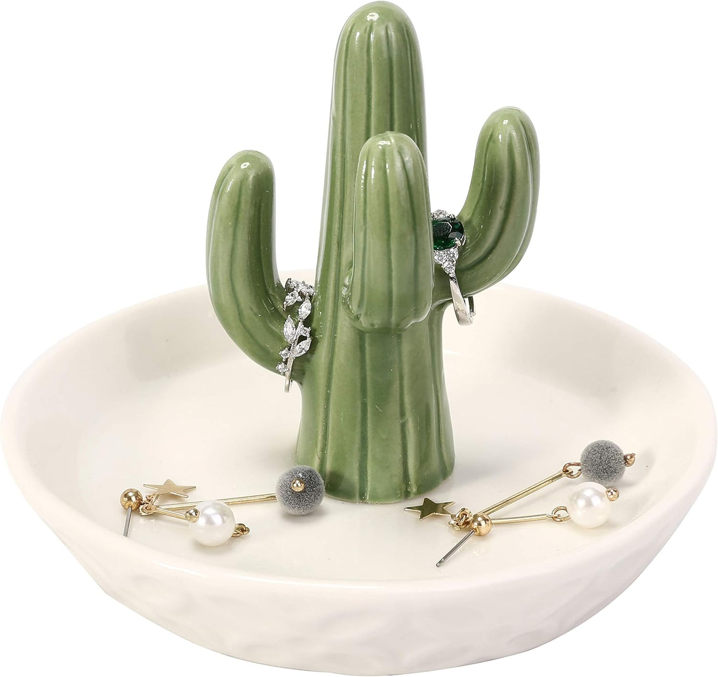Soporte anillo cactus cerámica plato blanco joyas regalo