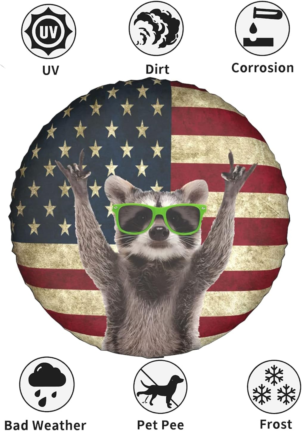 Cubierta neumático RV con diseño mapache y bandera americana