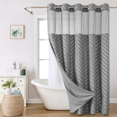 Cortina ducha larga sin gancho rayas chevrón 71x80pulg
