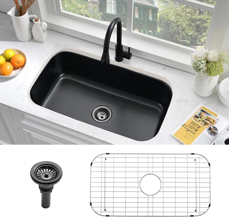 Fregadero cocina empotrado acero inox 31x18" negro