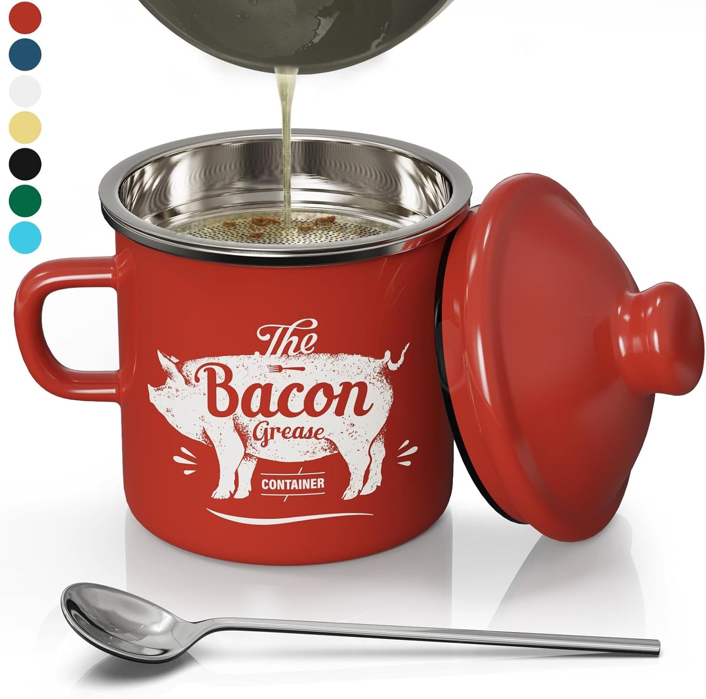 Recipiente grasa tocino con colador 15oz estilo granja