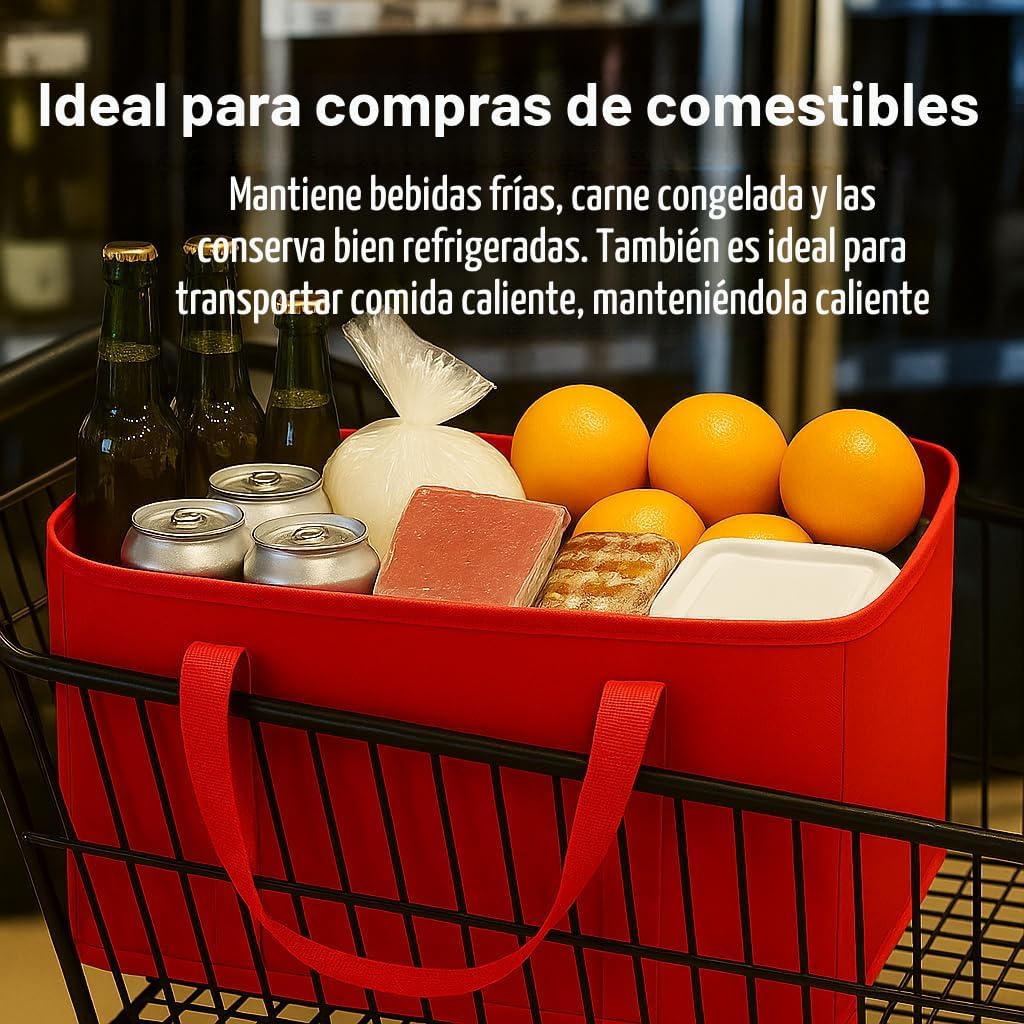 2 Pzas Bolsas Compra Aislantes Recicladas Plegables Rojas