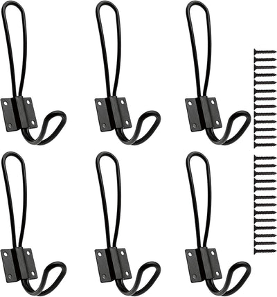 6 Ganchos rústicos negros para pared organiz. doble