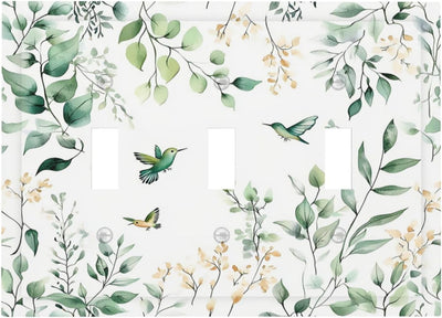Placas decorativas interruptor acuarela hojas verdes pájaros