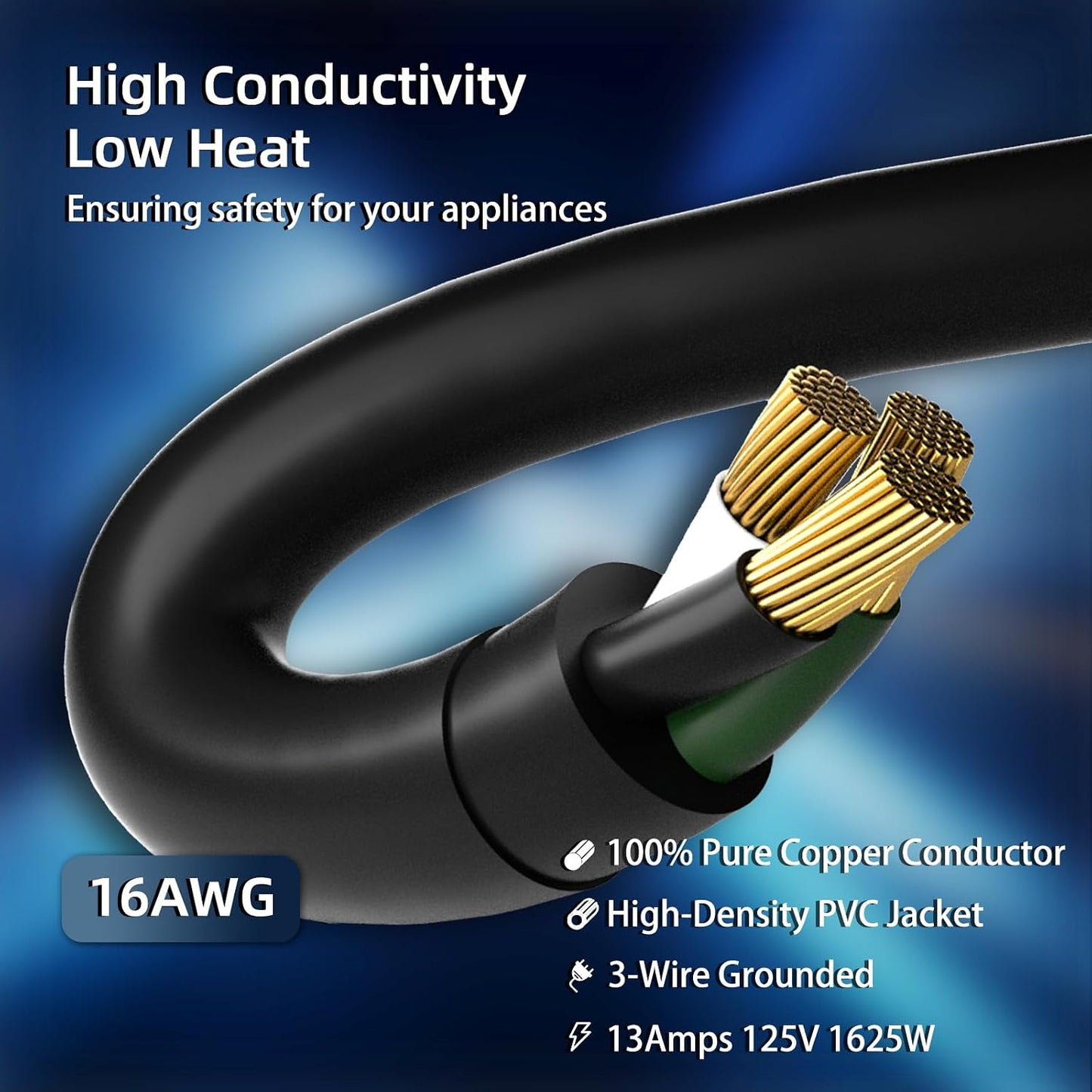 Cable extensión exterior 15ft impermeable negro 16awg sjtw 13a