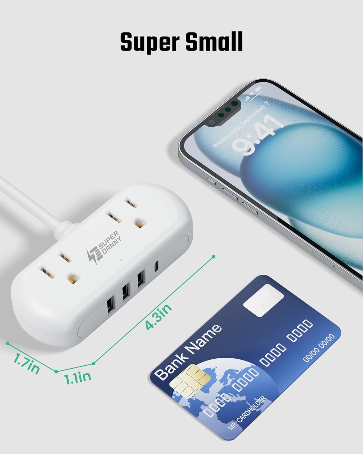 Regleta USB con 2 tomacorrientes y 4 puertos portátil
